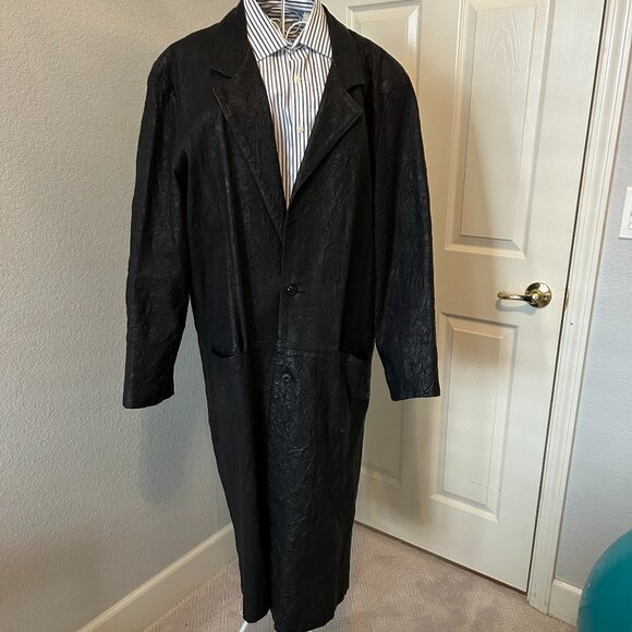 Vintage Men's Dual Control Full Length Black Duster/Trench Coat - Size L - Picture 3 of 7